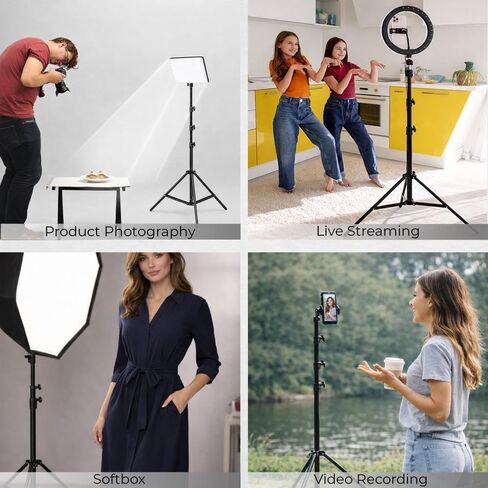 Light Stand, 10.8' Maximum Height, Aluminum Lighting Support, 20 lb Load Capacity, 5/8" Stud Mount, Adjustable 4-Section Design w/ 3 Risers for Photo Video Studio Lighting in Kuwait