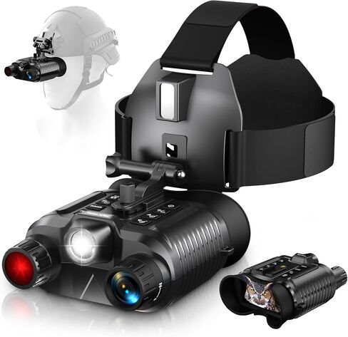 Head-Mounted Night Vision Goggles Upgraded, Rechargeable Hands Free Night Vision Binoculars Goggles with Infrared, 1312FT, 32GB TF Card, Flashlight, 8X Digital Zoom | 36MP Photos, 1312FT Range, Hands Free, 8X Digital Zoom, 3000mAh Battery, Day or Night, T in Kuwait