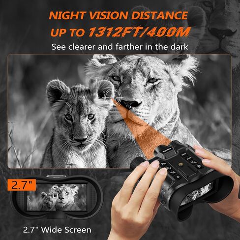 Head-Mounted Night Vision Goggles Upgraded, Rechargeable Hands Free Night Vision Binoculars Goggles with Infrared, 1312FT, 32GB TF Card, Flashlight, 8X Digital Zoom | 36MP Photos, 1312FT Range, Hands Free, 8X Digital Zoom, 3000mAh Battery, Day or Night, T in Saudi Arabia