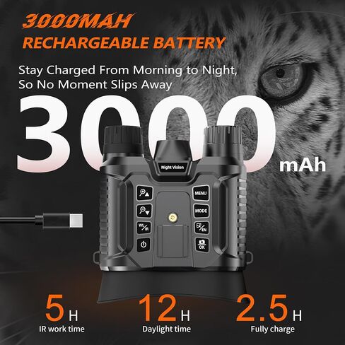 Head-Mounted Night Vision Goggles Upgraded, Rechargeable Hands Free Night Vision Binoculars Goggles with Infrared, 1312FT, 32GB TF Card, Flashlight, 8X Digital Zoom | 36MP Photos, 1312FT Range, Hands Free, 8X Digital Zoom, 3000mAh Battery, Day or Night, T in Saudi Arabia
