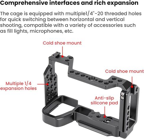 Professional Camera Cage for Sony A6600 T6061 CNC Aluminum Vertical Plate Cold Shoe Mounts & Anti-Shock Design Perfect for Vlogging/Short Videos (YH-A6600 4620) in Kuwait