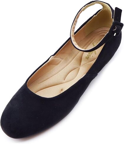 Women's Ballet Low Wedge Flats with Round Toe and Ankle Strap Stylish Comfortable Casual Shoes for Work,Office,Business in Kuwait