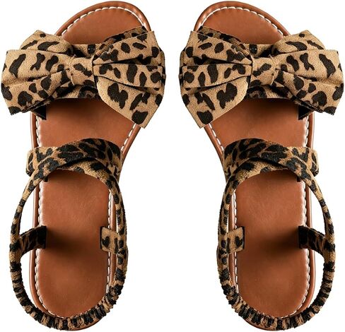 GORGLITTER Women's Wide Width Flat Sandals Leopard Print Strappy Bow Open Toe Ankle Strap Summer Dressy Shoes in Saudi Arabia
