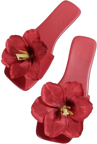 WDIRARA Women's 3D Floral Flat Sandals Square Open Toe Summer Beach Slide Sandals in Kuwait