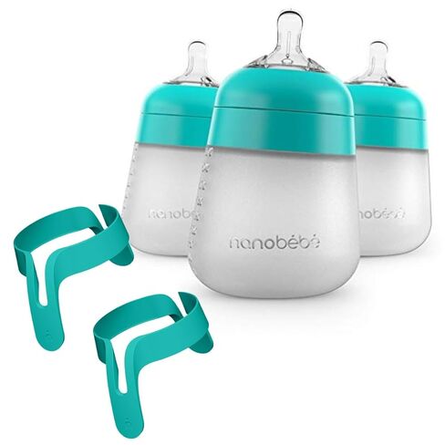 Nanobebe Silicone Baby Bottles 9oz 3pk Teal Bundled with Bottle Handles 2-Pack, Teal in Kuwait