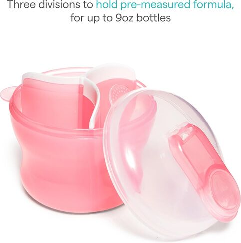 Munchkin Formula Dispenser for Baby Bottle Feeding On The Go, Easy-Pour Spout for Powdered Formula & Cereal, 3 Compartments, 9 Ounce, Pink (Pack of 2) in Kuwait
