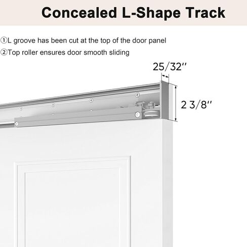 BarnSmith 36"x84" Concealed Sliding Barn Door with Soft Close Hardware Kits, White Primed Solid Core Hidden Door for Opening 32"-34"x80", 2 Flat Panel with 2 Steps, Matte Black Handles Included in Kuwait
