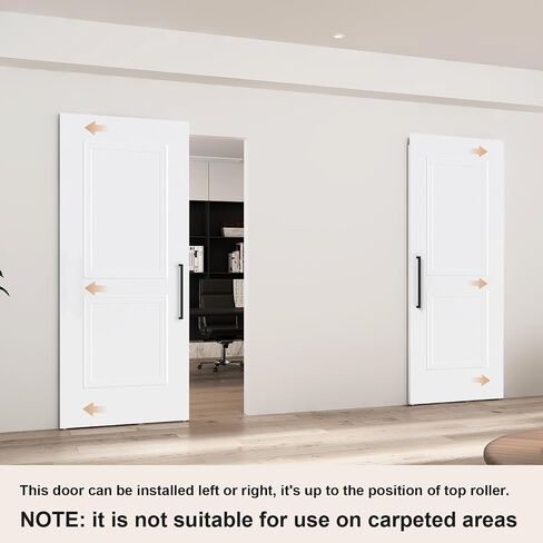 BarnSmith 36"x84" Concealed Sliding Barn Door with Soft Close Hardware Kits, White Primed Solid Core Hidden Door for Opening 32"-34"x80", 2 Flat Panel with 2 Steps, Matte Black Handles Included in Kuwait