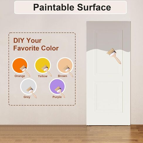 BarnSmith 36"x84" Concealed Sliding Barn Door with Soft Close Hardware Kits, White Primed Solid Core Hidden Door for Opening 32"-34"x80", 2 Flat Panel with 2 Steps, Matte Black Handles Included in Kuwait