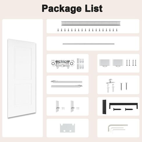 BarnSmith 36"x84" Concealed Sliding Barn Door with Soft Close Hardware Kits, White Primed Solid Core Hidden Door for Opening 32"-34"x80", 2 Flat Panel with 2 Steps, Matte Black Handles Included in Kuwait