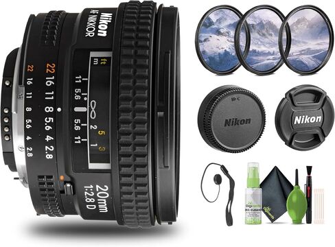 Nikon AF NIKKOR 20mm f/2.8D Lens (1913) + Filter Kit + Cap Keeper + Cleaning Kit in Kuwait