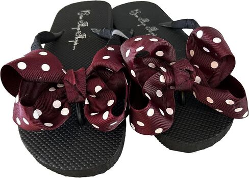 Bow Flip Flops Burgundy Maroon Polka with Black or White Sandals for Ladies & Kids, Pool Vacation Bride, Bridesmaid and Flower Girl Gift in Kuwait