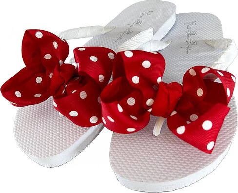 Bow Flip Flops Burgundy Maroon Polka with Black or White Sandals for Ladies & Kids, Pool Vacation Bride, Bridesmaid and Flower Girl Gift in Kuwait