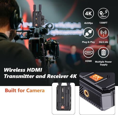 Wireless HDMI Transmitter and 4 Receivers,Plug&Play 1300FT Los Range 4K Wireless HDMI Extender with 0.1S Latency,5G Wireless Video Transmission System for Streaming from DSLR/PC/Laptop to TV/Monitor in Saudi Arabia
