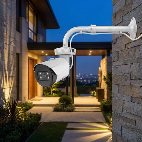 QWORK Universal Security Camera Mount Bracket, Adjustable J Type 15.7-23.6 inch Wall Mount for Dome CCTV/IP Cameras, Weatherproof Aluminum, Beige in Kuwait