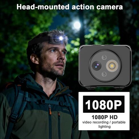 Head-Mounted Camera, LED Headlamp, 1080P HD Action Camera, Wearable Video Recording, 64GB Internal Storage, Suitable for Nighttime Outdoor Activities Such as Electricians, Cycling, and Fishing in Kuwait