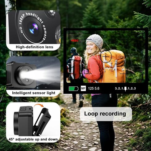 Head-Mounted Camera, LED Headlamp, 1080P HD Action Camera, Wearable Video Recording, 64GB Internal Storage, Suitable for Nighttime Outdoor Activities Such as Electricians, Cycling, and Fishing in Kuwait