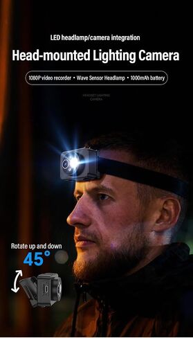 Head-Mounted Camera, LED Headlamp, 1080P HD Action Camera, Wearable Video Recording, 64GB Internal Storage, Suitable for Nighttime Outdoor Activities Such as Electricians, Cycling, and Fishing in Kuwait