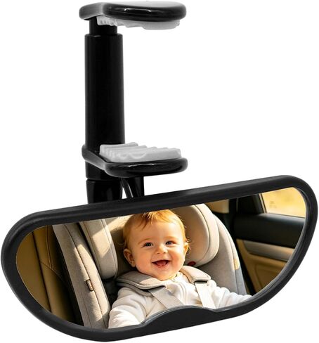 Clip On Baby Car Mirror,360° Wide View Shatterproof Mirror,Black | 360° adjustable clip-on baby car mirror with wide-angle view. Shatterproof acrylic design for safe rear-facing monitoring. in Kuwait