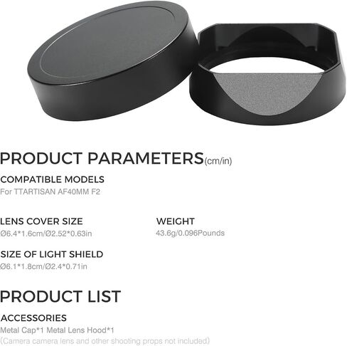 Metal Square Lens Hood for TTArtisan AF 40mm F2 AF 40mm f/2 40 F2 Camera Protection Accessory with Lens Cap (Black) in Kuwait
