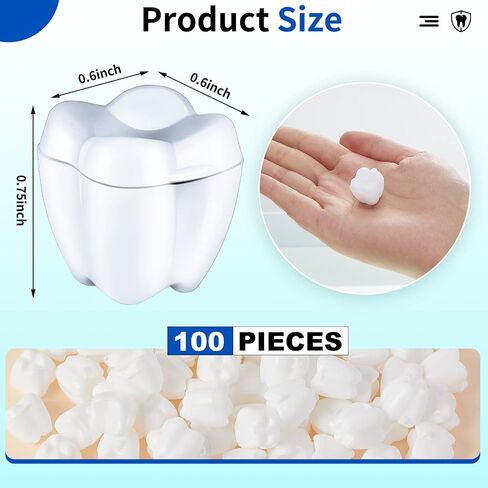 100 Pcs White Tooth Savers Plastic School Tooth Holders for Boys and Girls Fairy Box Holders for Kids Keepsake Goodie Bag Fillers Party Favor Dentist Office, 0.6 x 0.75 x 0.6 Inch in Kuwait