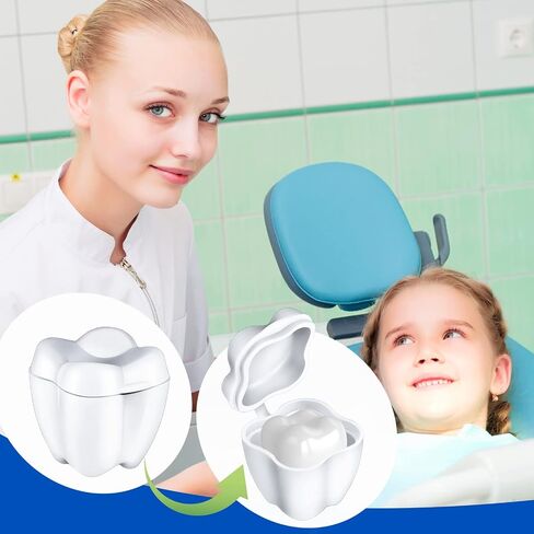 100 Pcs White Tooth Savers Plastic School Tooth Holders for Boys and Girls Fairy Box Holders for Kids Keepsake Goodie Bag Fillers Party Favor Dentist Office, 0.6 x 0.75 x 0.6 Inch in Kuwait