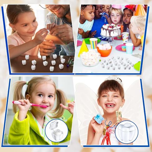100 Pcs White Tooth Savers Plastic School Tooth Holders for Boys and Girls Fairy Box Holders for Kids Keepsake Goodie Bag Fillers Party Favor Dentist Office, 0.6 x 0.75 x 0.6 Inch in Kuwait
