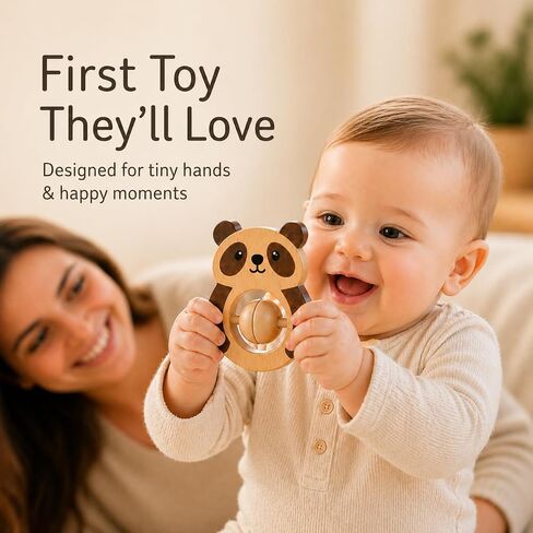 Wooden Baby Rattle Set (5pcs) – Montessori Infant Grasping Toys for 0-12 Months, Natural Non-Toxic Sensory Development Toy, Eco-Friendly Shaker Organic Baby Shower Gift for Boys & Girls in Kuwait