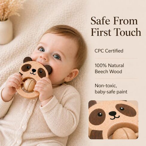Wooden Baby Rattle Set (5pcs) – Montessori Infant Grasping Toys for 0-12 Months, Natural Non-Toxic Sensory Development Toy, Eco-Friendly Shaker Organic Baby Shower Gift for Boys & Girls in Kuwait