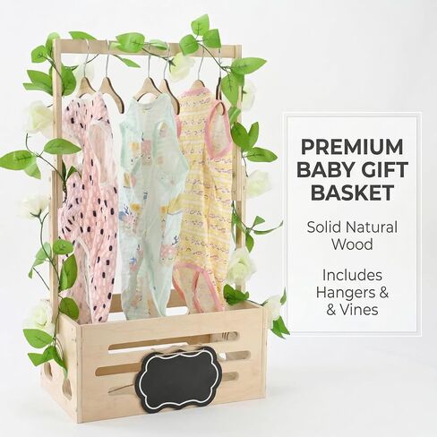 Wooden Baby Shower Crate Closet - Personalized Baby Gift Baskets with Handle, New Born Baby Girl Boy Crate Box for Baby Shower for New Mom Parents in Kuwait