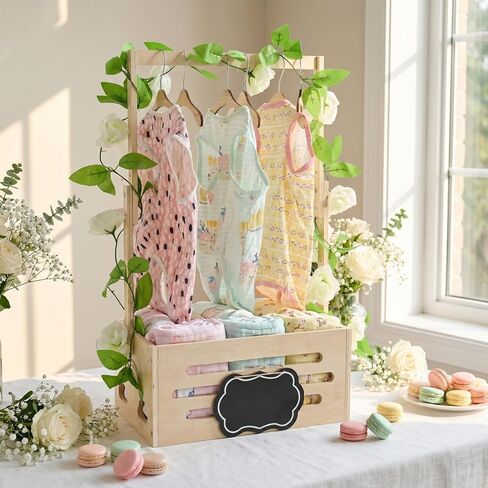 Wooden Baby Shower Crate Closet - Personalized Baby Gift Baskets with Handle, New Born Baby Girl Boy Crate Box for Baby Shower for New Mom Parents in Kuwait