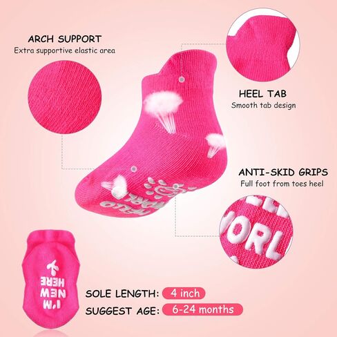 SATINIOR 8 Pairs Baby Non-slip Grip Ankle Socks Non-Skid Gripper Socks with Funny Sayings, 1-3 Years, 4.5 Inches in Kuwait
