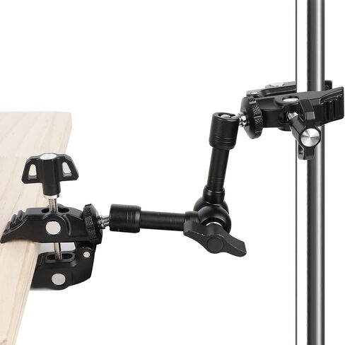 PellKing Magic Arm Clamp Kit, 7‘’ Camera Mount Articulating Friction Arm w 2 Pcs Super Clamp, w 1/4"-20 Screw and Thread Hole, for Umbrella,Camera, Light, Monitor, Webcam or Action Camera 2kg in Kuwait