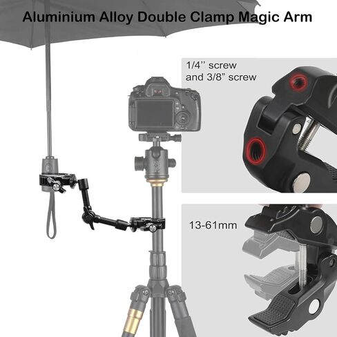 PellKing Magic Arm Clamp Kit, 7‘’ Camera Mount Articulating Friction Arm w 2 Pcs Super Clamp, w 1/4"-20 Screw and Thread Hole, for Umbrella,Camera, Light, Monitor, Webcam or Action Camera 2kg in Kuwait