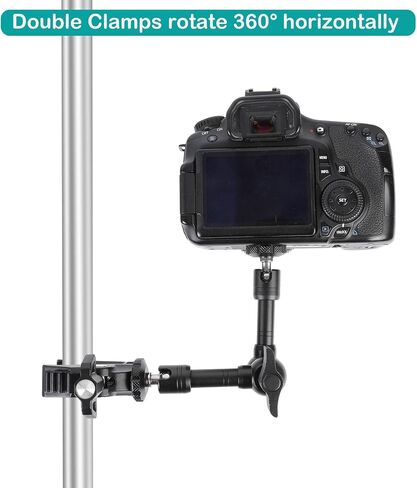 PellKing Magic Arm Clamp Kit, 7‘’ Camera Mount Articulating Friction Arm w 2 Pcs Super Clamp, w 1/4"-20 Screw and Thread Hole, for Umbrella,Camera, Light, Monitor, Webcam or Action Camera 2kg in Kuwait