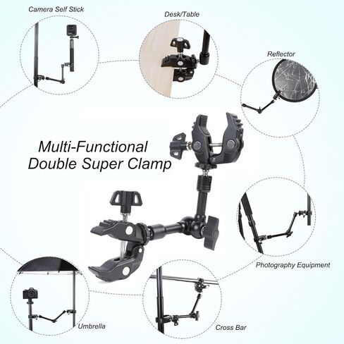PellKing Magic Arm Clamp Kit, 7‘’ Camera Mount Articulating Friction Arm w 2 Pcs Super Clamp, w 1/4"-20 Screw and Thread Hole, for Umbrella,Camera, Light, Monitor, Webcam or Action Camera 2kg in Kuwait