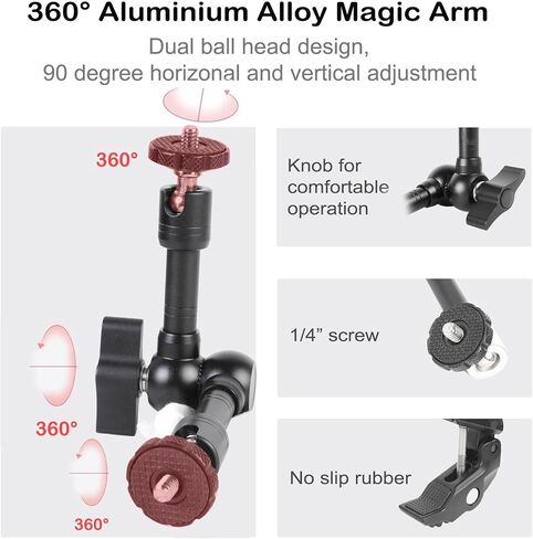PellKing Magic Arm Clamp Kit, 7‘’ Camera Mount Articulating Friction Arm w 2 Pcs Super Clamp, w 1/4"-20 Screw and Thread Hole, for Umbrella,Camera, Light, Monitor, Webcam or Action Camera 2kg in Kuwait