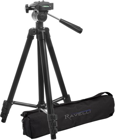 حامل ثلاثي من الألومنيوم خفيف الوزن من Ravelli APLT3 مقاس 53 بوصة، مع حقيبة حمل ومحول تثبيت عالمي للهواتف الذكية in Kuwait