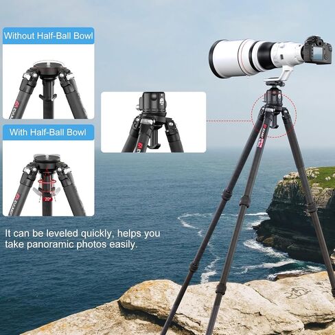 EVUMO XT7C Carbon Fiber Tripod with Bowl and Leveling Base Adapter, 63" Heavy Duty Professional Carbon Tripod Stand for Camera, Camcorder, Telephoto Lens, 10-Layer 32mm Carbon Tube, Max Load 44lb/20kg in Kuwait