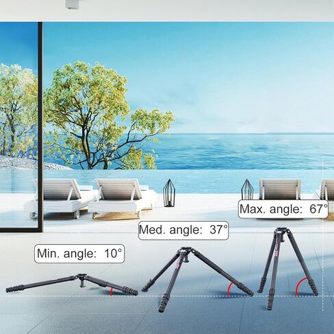 EVUMO XT7C Carbon Fiber Tripod with Bowl and Leveling Base Adapter, 63" Heavy Duty Professional Carbon Tripod Stand for Camera, Camcorder, Telephoto Lens, 10-Layer 32mm Carbon Tube, Max Load 44lb/20kg in Kuwait