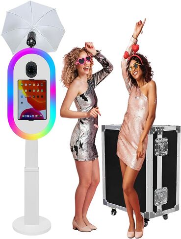 Photo Booth for iPad 10.2"-13" and for DSLR Camera, Height Adjustable | Photo Booth with Flashlight, Portable Selfie Photobooth Machine for Wedding Party Events (White, Photo Booth+Printer) in Kuwait