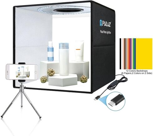PULUZ Light Box Photography, 24x24 inch Large Photo Light Box with 136 LED Beads, CRI >95, Professional Portable Photo Booth Shooting Tent Kit with 6 Color Backdrops for Product Photography in Kuwait