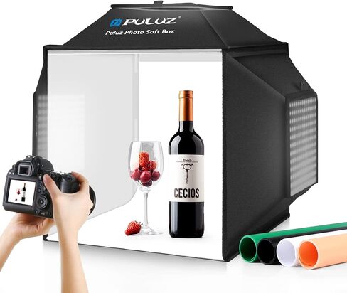 PULUZ Light Box Photography, 24x24 inch Large Photo Light Box with 136 LED Beads, CRI >95, Professional Portable Photo Booth Shooting Tent Kit with 6 Color Backdrops for Product Photography in Kuwait