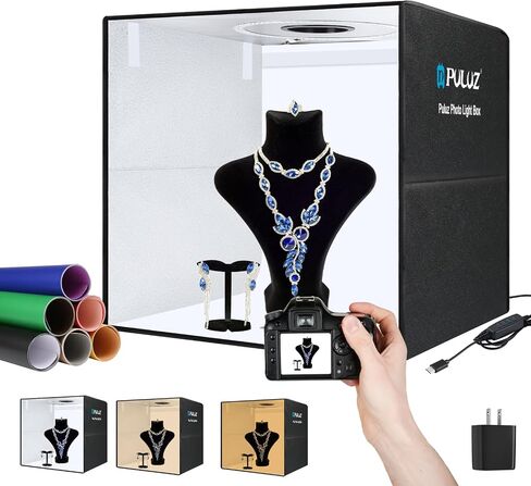 PULUZ Light Box Photography, 24x24 inch Large Photo Light Box with 136 LED Beads, CRI >95, Professional Portable Photo Booth Shooting Tent Kit with 6 Color Backdrops for Product Photography in Kuwait
