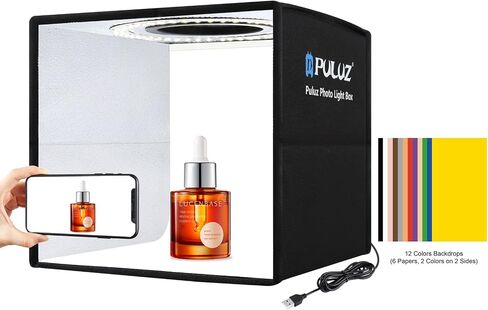 PULUZ Light Box Photography, 24x24 inch Large Photo Light Box with 136 LED Beads, CRI >95, Professional Portable Photo Booth Shooting Tent Kit with 6 Color Backdrops for Product Photography in Kuwait