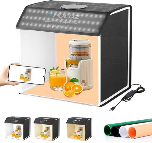 PULUZ Light Box Photography, 24x24 inch Large Photo Light Box with 136 LED Beads, CRI >95, Professional Portable Photo Booth Shooting Tent Kit with 6 Color Backdrops for Product Photography in Kuwait