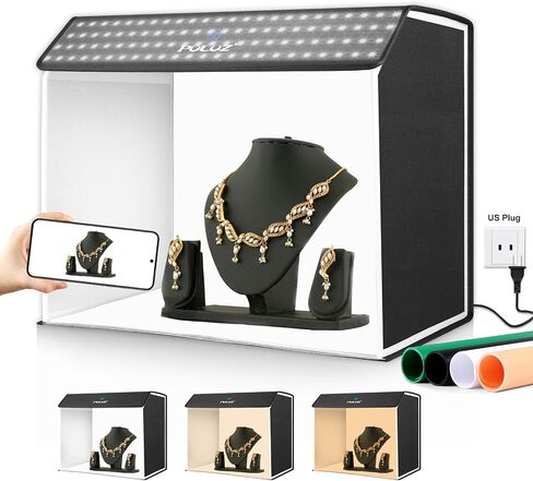 PULUZ Light Box Photography, 24x24 inch Large Photo Light Box with 136 LED Beads, CRI >95, Professional Portable Photo Booth Shooting Tent Kit with 6 Color Backdrops for Product Photography in Kuwait