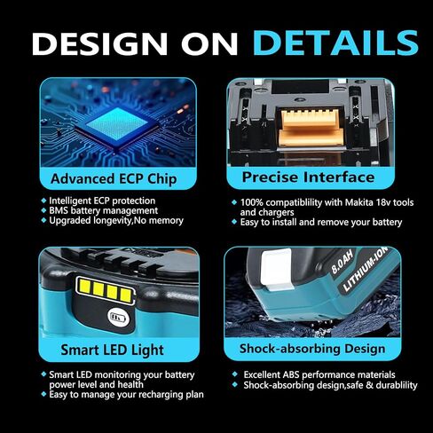 2-Pack 8000mAh 18Volt Replacement for Makita 18V Battery Compatible with Makita 18v Batteries and Tools (Blue) in Kuwait