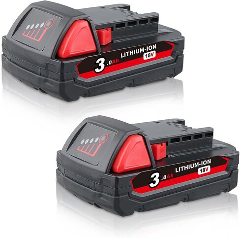 3.0Ah 18V 2 Pack Replacement for Milwaukee Battery 48-11-1850 | Covers 48-11-1840 48-11-1820 48-11-1828 48-11-1815 48-11-1811, lithium cells, 4-bar LED gauge, FCC CE, for drills and saws in Kuwait