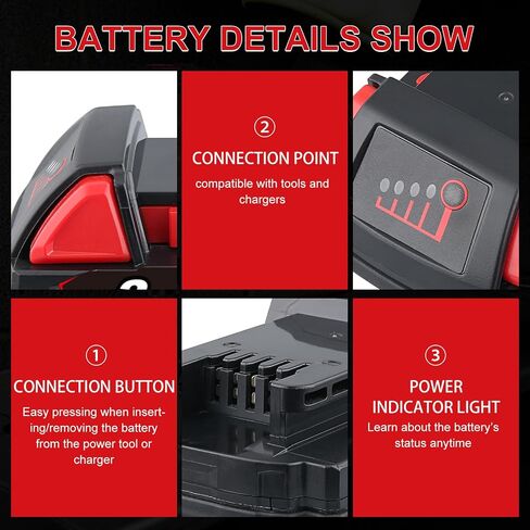 3.0Ah 18V 2 Pack Replacement for Milwaukee Battery 48-11-1850 | Covers 48-11-1840 48-11-1820 48-11-1828 48-11-1815 48-11-1811, lithium cells, 4-bar LED gauge, FCC CE, for drills and saws in Kuwait